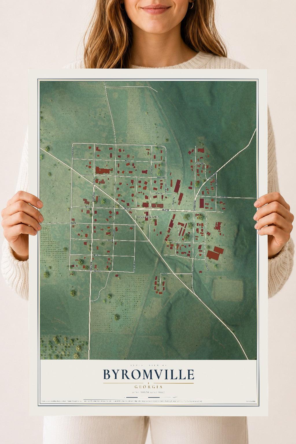 Byromville, Georgia map print, 18" x 24" Archival Matte Print mockup