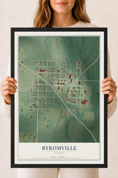 Byromville, Georgia map print, 18" x 24" W/ Black Ayous Wood Frame mockup
