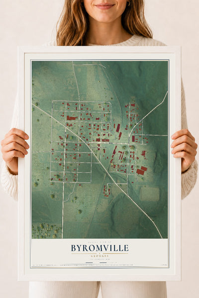 Byromville, Georgia map print, 18" x 24" W/ White Ayous Wood Frame mockup