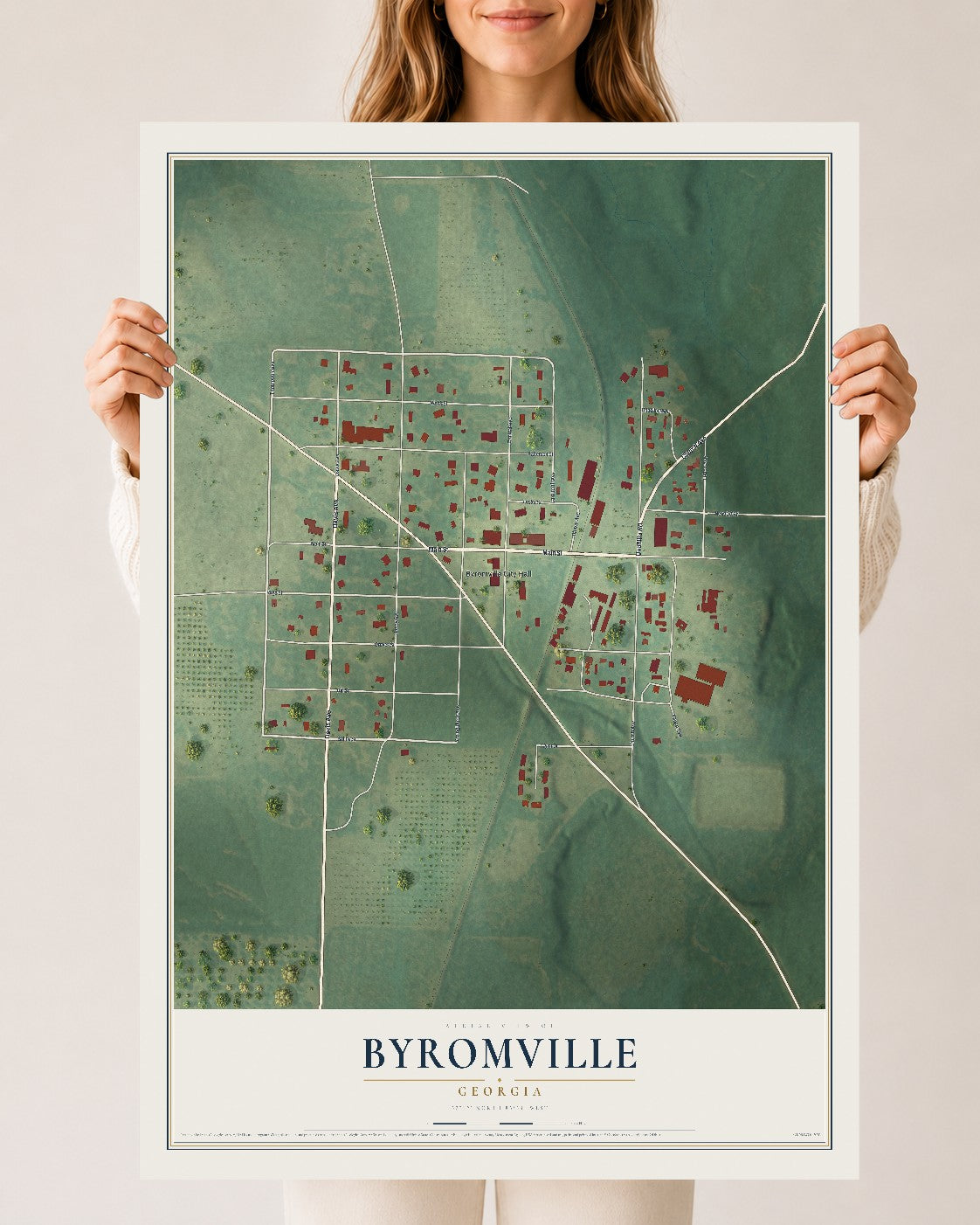 Byromville, Georgia map print, 24" x 36" Archival Matte Print mockup