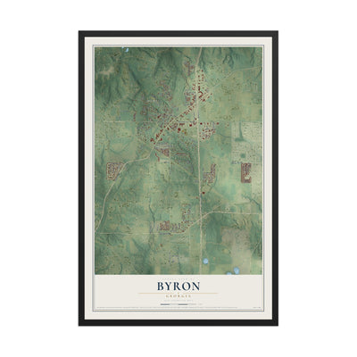 Byron, Georgia map print, 12" x 18" W/ Black Ayous Wood Frame mockup