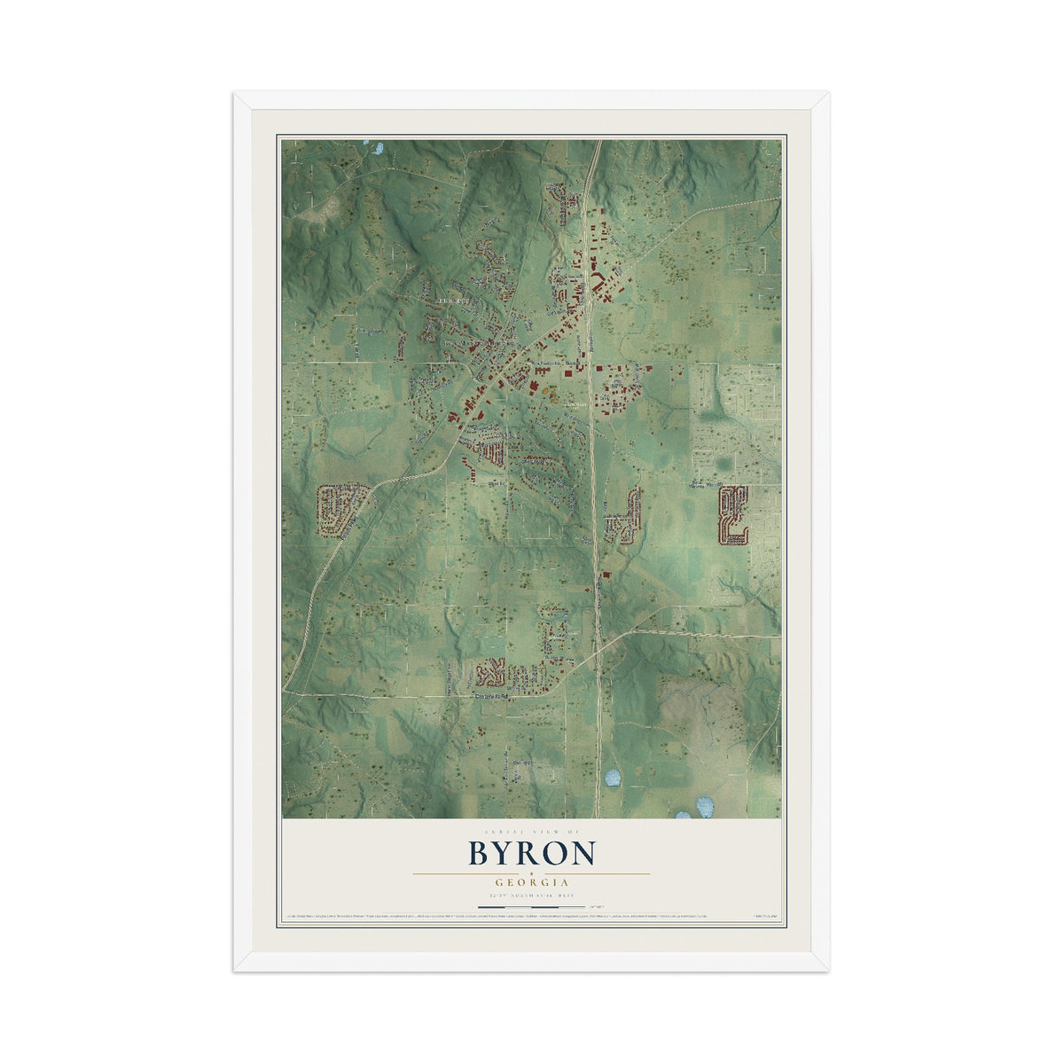 Byron, Georgia map print, 12" x 18" W/ White Ayous Wood Frame mockup