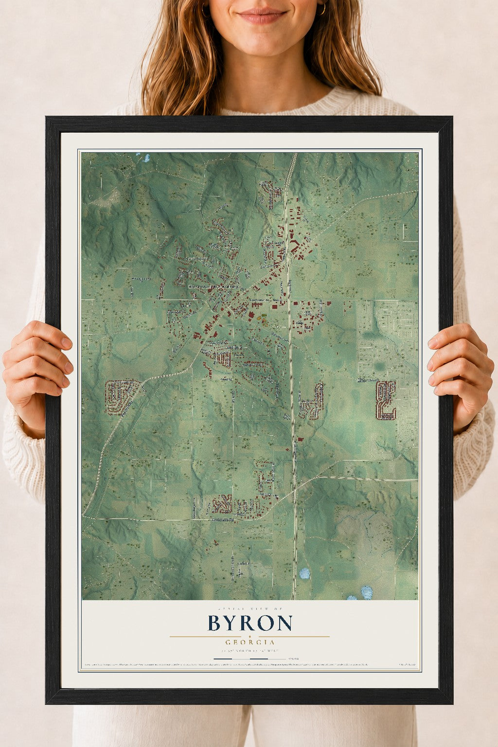 Byron, Georgia map print, 18" x 24" W/ Black Ayous Wood Frame mockup