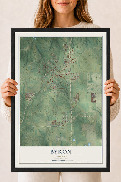 Byron, Georgia map print, 18" x 24" W/ Black Ayous Wood Frame mockup