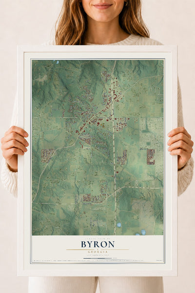 Byron, Georgia map print, 18" x 24" W/ White Ayous Wood Frame mockup