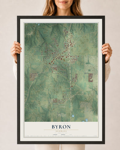 Byron, Georgia map print, 24" x 36" W/ Black Ayous Wood Frame mockup