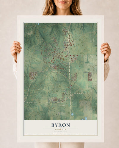 Byron, Georgia map print, 24" x 36" W/ White Ayous Wood Frame mockup