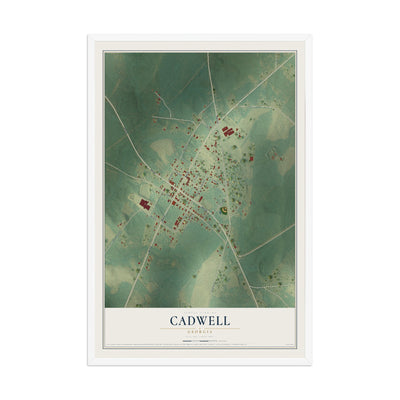 Cadwell, Georgia map print, 12" x 18" W/ White Ayous Wood Frame mockup