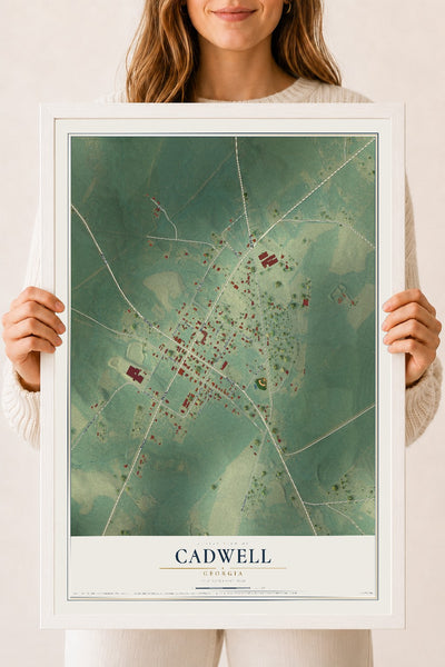 Cadwell, Georgia map print, 18" x 24" W/ White Ayous Wood Frame mockup