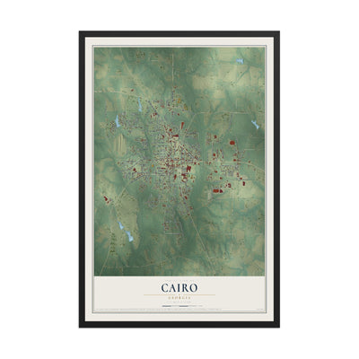 Cairo, Georgia map print, 12" x 18" W/ Black Ayous Wood Frame mockup