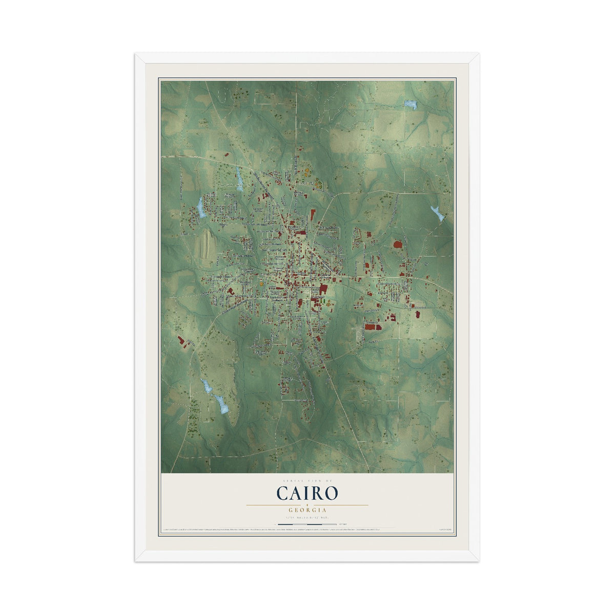 Cairo, Georgia map print, 12" x 18" W/ White Ayous Wood Frame mockup