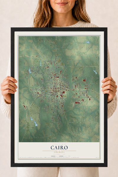 Cairo, Georgia map print, 18" x 24" W/ Black Ayous Wood Frame mockup