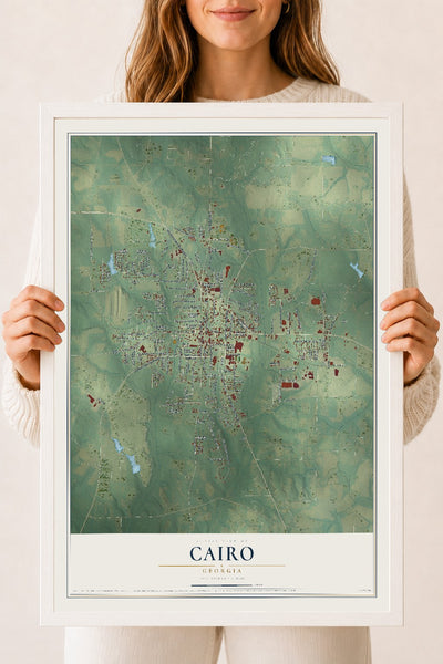 Cairo, Georgia map print, 18" x 24" W/ White Ayous Wood Frame mockup