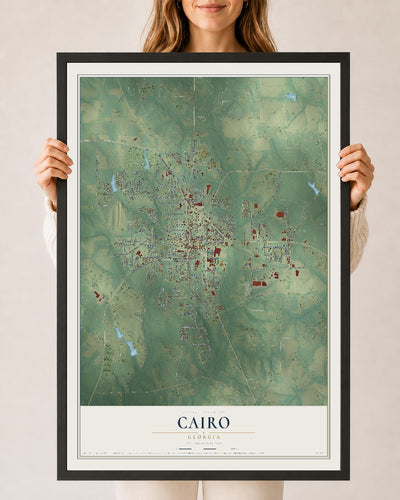 Cairo, Georgia map print, 24" x 36" W/ Black Ayous Wood Frame mockup