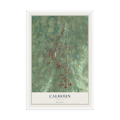 Calhoun, Georgia map print, 12" x 18" W/ White Ayous Wood Frame mockup