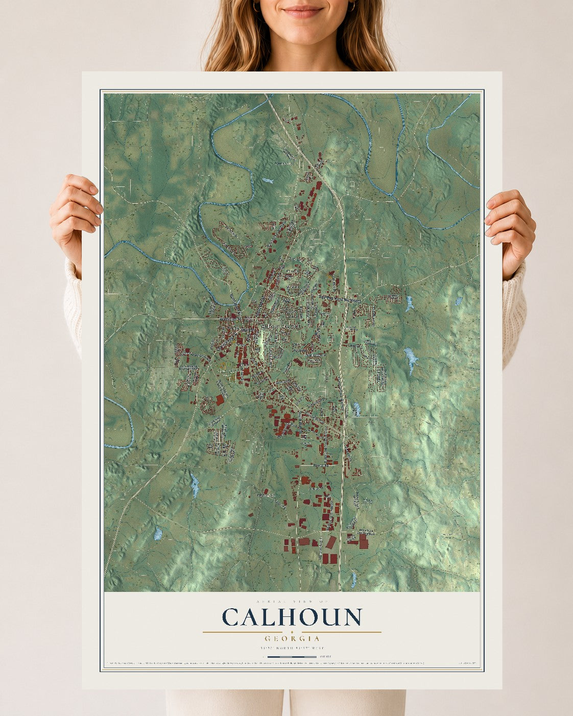 Calhoun, Georgia map print, 24" x 36" Archival Matte Print mockup