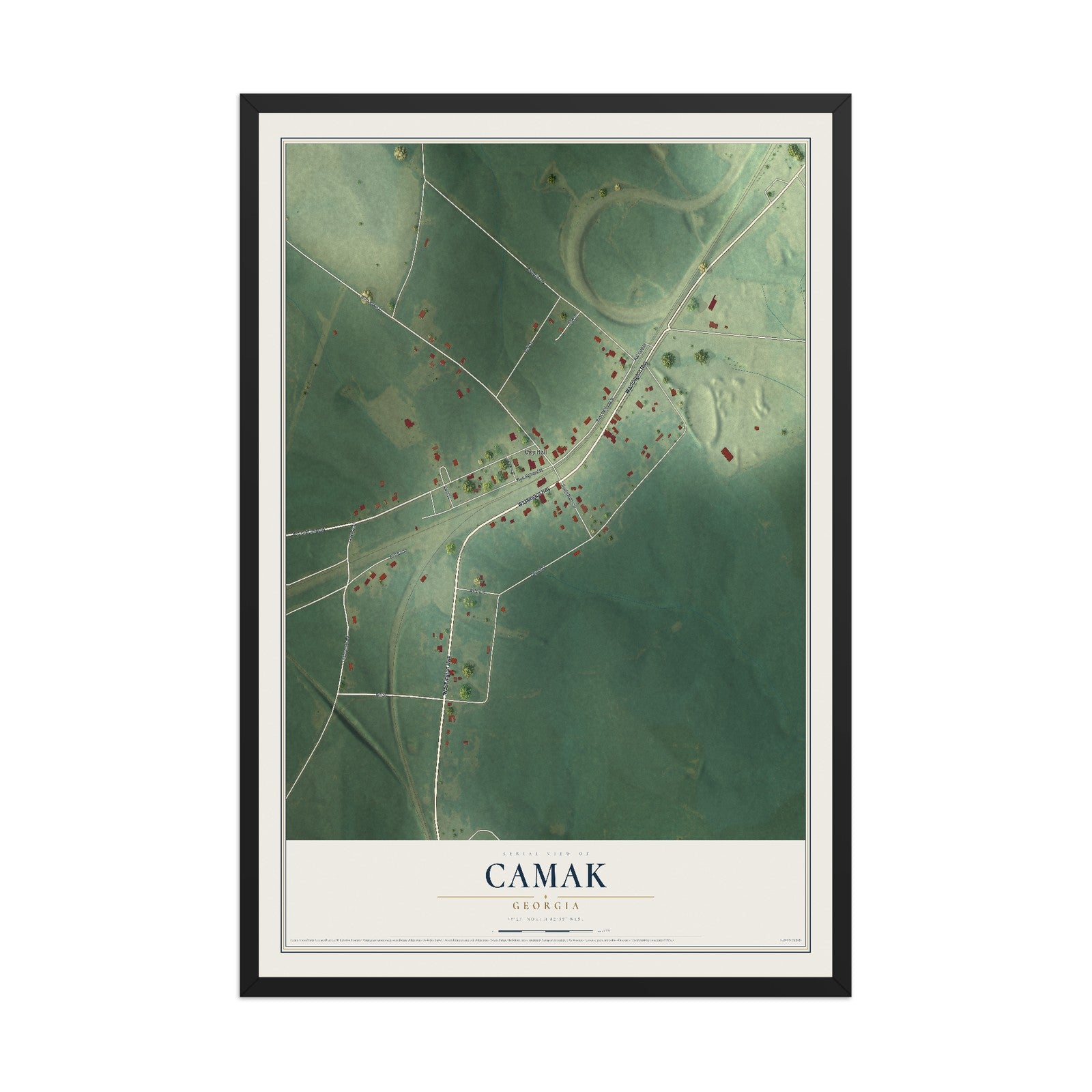 Camak, Georgia map print, 12" x 18" W/ Black Ayous Wood Frame mockup