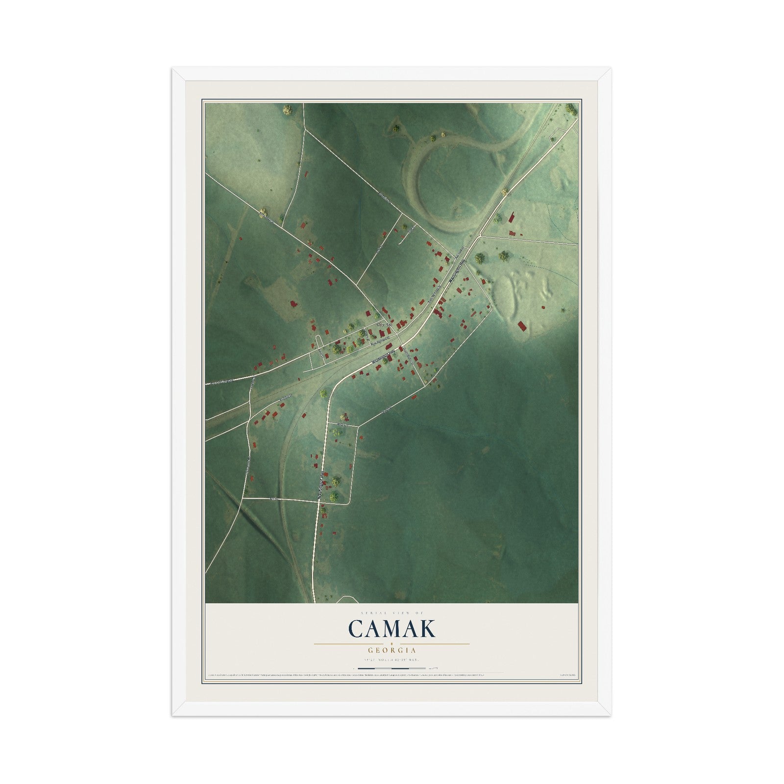 Camak, Georgia map print, 12" x 18" W/ White Ayous Wood Frame mockup