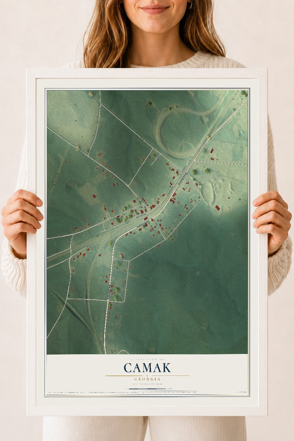 Camak, Georgia map print, 18" x 24" W/ White Ayous Wood Frame mockup