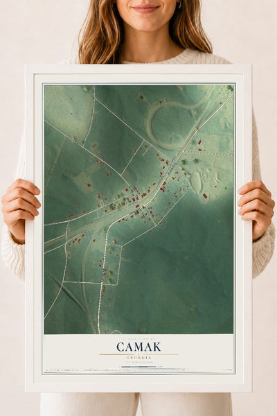Camak, Georgia map print, 18" x 24" W/ White Ayous Wood Frame mockup