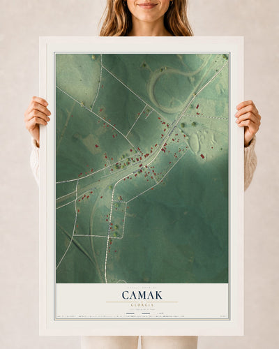 Camak, Georgia map print, 24" x 36" W/ White Ayous Wood Frame mockup