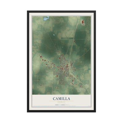 Camilla, Georgia map print, 12" x 18" W/ Black Ayous Wood Frame mockup