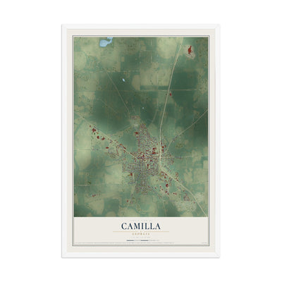 Camilla, Georgia map print, 12" x 18" W/ White Ayous Wood Frame mockup