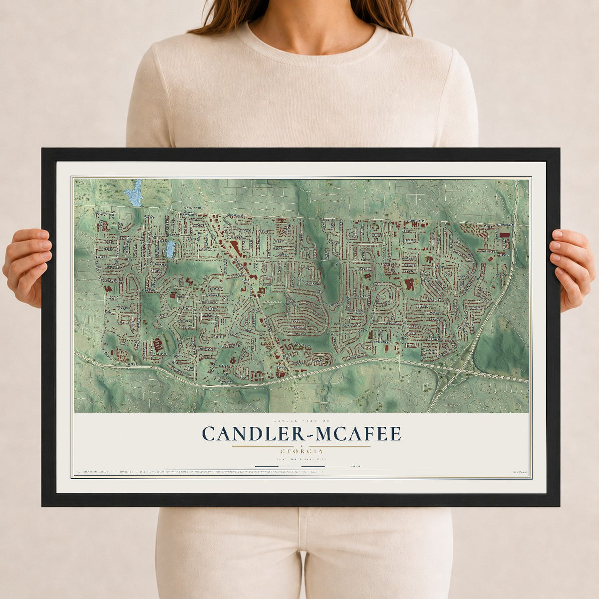 Candler-McAfee, Georgia map print, 12" x 18" W/ Black Ayous Wood Frame mockup