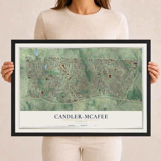 Map of Candler-McAfee, Georgia, 12 x 18 inch print in a black wood frame