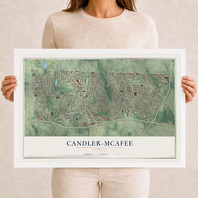Candler-McAfee, Georgia map print, 12" x 18" W/ White Ayous Wood Frame mockup