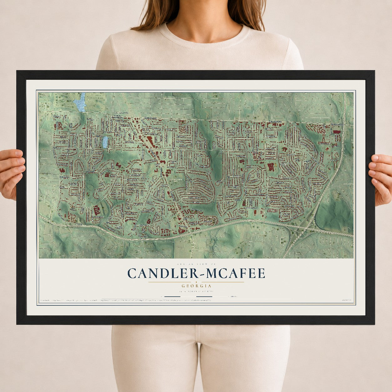 Candler-McAfee, Georgia map print, 18" x 24" W/ Black Ayous Wood Frame mockup