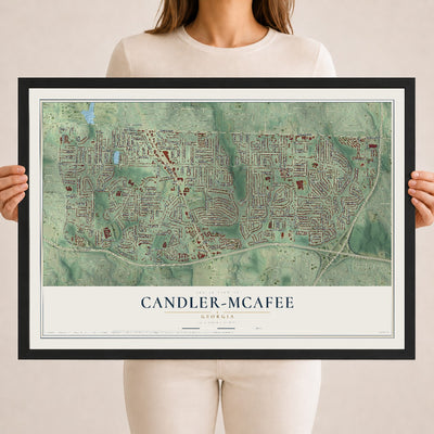 Candler-McAfee, Georgia map print, 18" x 24" W/ Black Ayous Wood Frame mockup