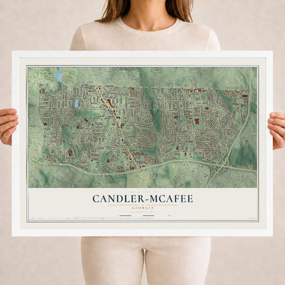 Candler-McAfee, Georgia map print, 18" x 24" W/ White Ayous Wood Frame mockup