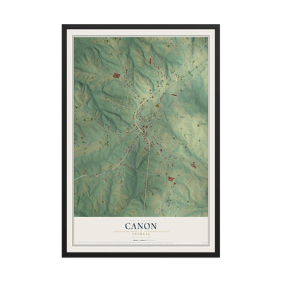 Canon, Georgia map print, 12" x 18" W/ Black Ayous Wood Frame mockup