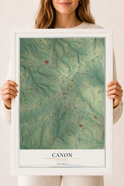 Canon, Georgia map print, 18" x 24" W/ White Ayous Wood Frame mockup