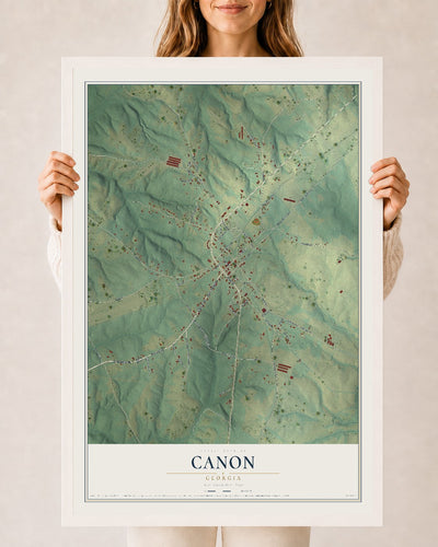Canon, Georgia map print, 24" x 36" W/ White Ayous Wood Frame mockup