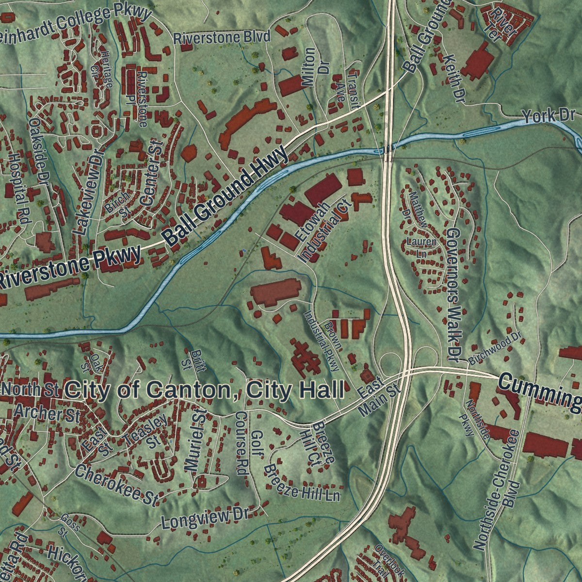 Close-up 1 of the Canton, Georgia map artwork