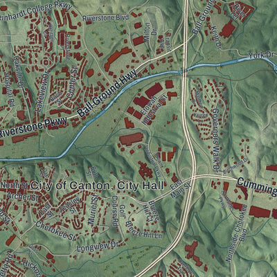 Close-up 1 of the Canton, Georgia map artwork