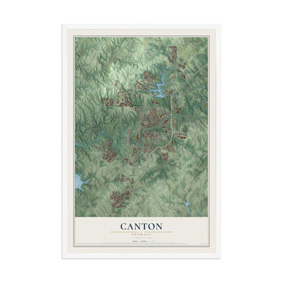 Canton, Georgia map print, 12" x 18" W/ White Ayous Wood Frame mockup