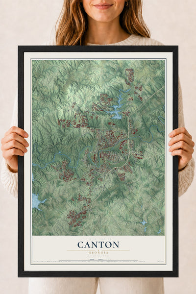 Canton, Georgia map print, 18" x 24" W/ Black Ayous Wood Frame mockup