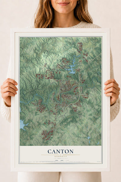 Canton, Georgia map print, 18" x 24" W/ White Ayous Wood Frame mockup