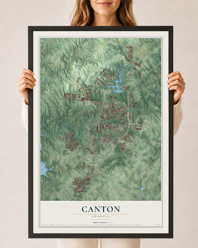 Canton, Georgia map print, 24" x 36" W/ Black Ayous Wood Frame mockup