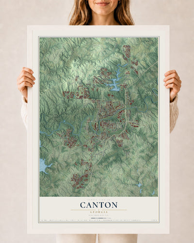 Canton, Georgia map print, 24" x 36" W/ White Ayous Wood Frame mockup