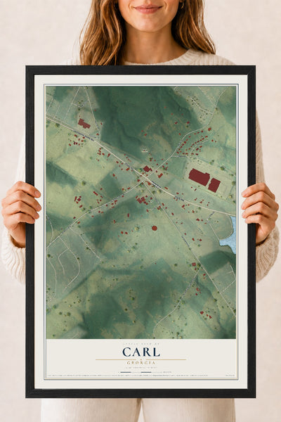 Carl, Georgia map print, 18" x 24" W/ Black Ayous Wood Frame mockup