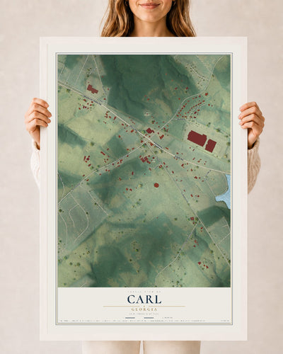 Carl, Georgia map print, 24" x 36" W/ White Ayous Wood Frame mockup