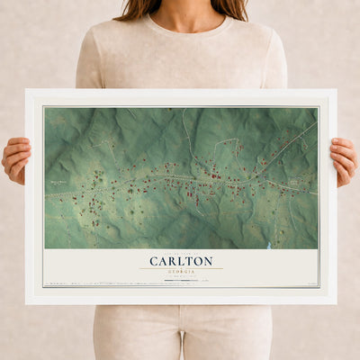 Carlton, Georgia map print, 12" x 18" W/ White Ayous Wood Frame mockup