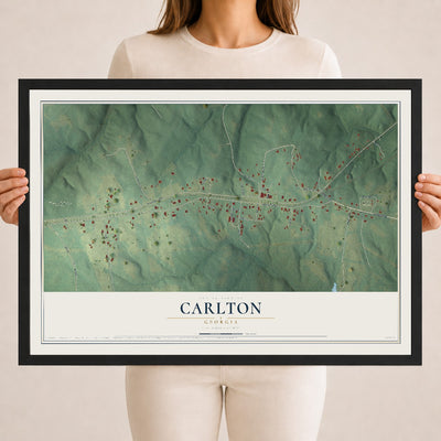 Carlton, Georgia map print, 18" x 24" W/ Black Ayous Wood Frame mockup