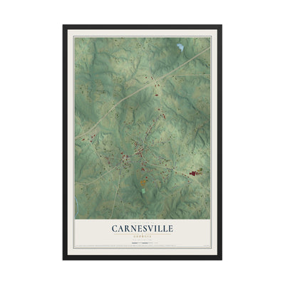 Carnesville, Georgia map print, 12" x 18" W/ Black Ayous Wood Frame mockup
