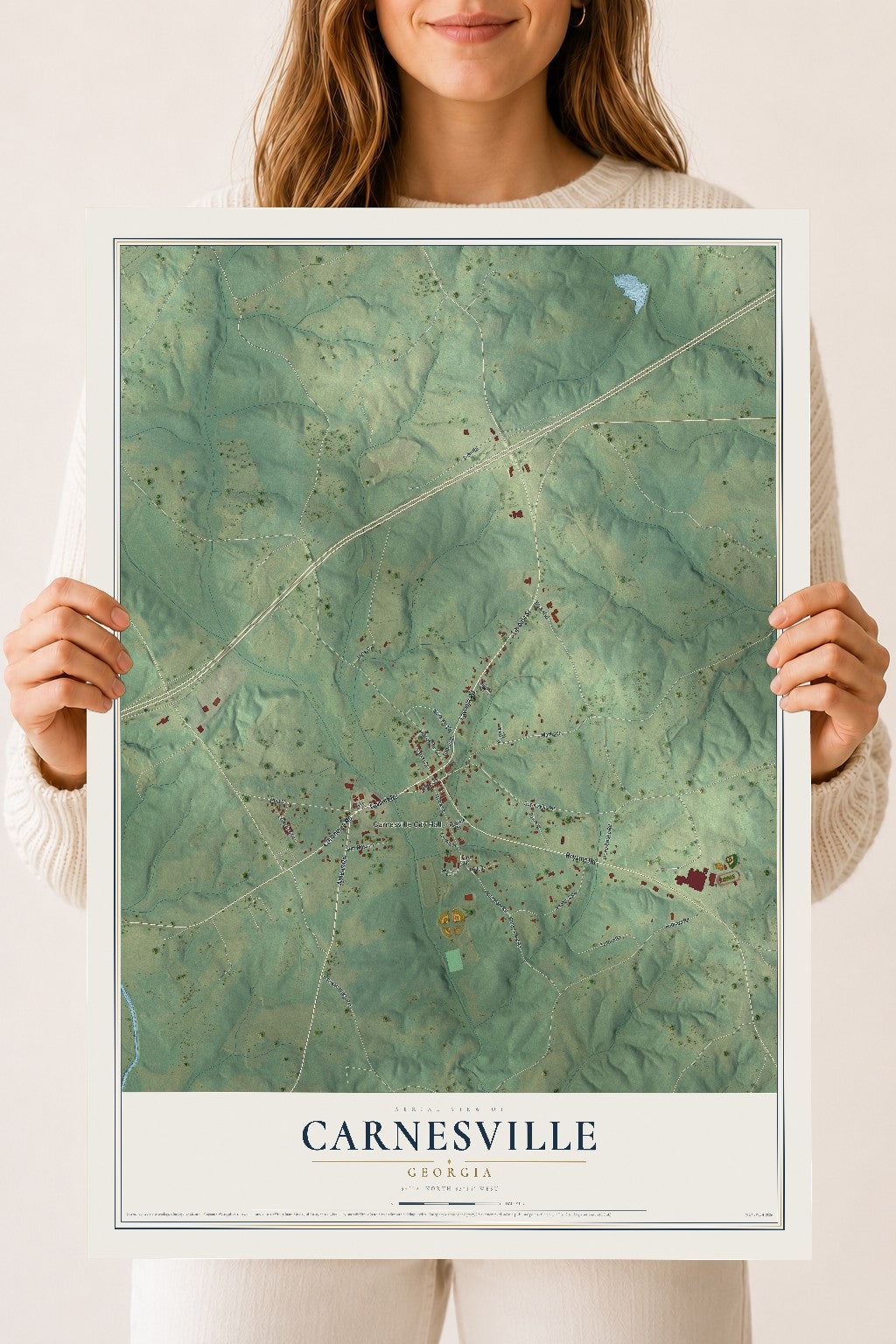 Carnesville, Georgia map print, 18" x 24" Archival Matte Print mockup