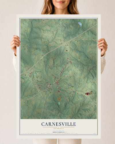 Carnesville, Georgia map print, 24" x 36" Archival Matte Print mockup